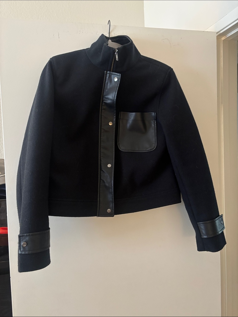 Black Jacket with Vegan Leather Trim